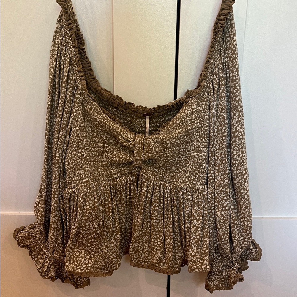 Free People Brittnee Print Smocked Peplum Top